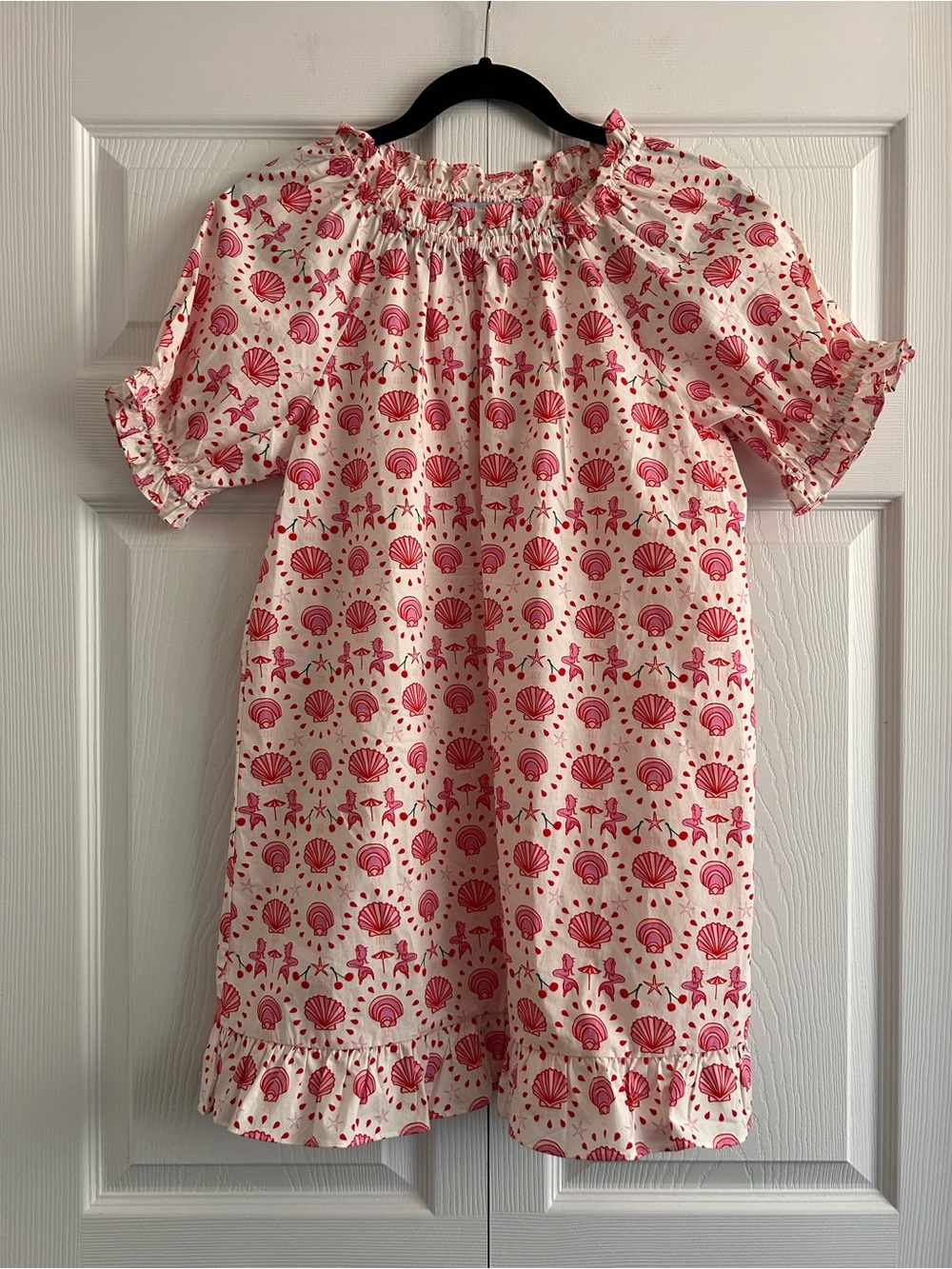 Hill House The Katherine Nap Mermaid Cherry Romantic Printed Cotton Midi Dress.